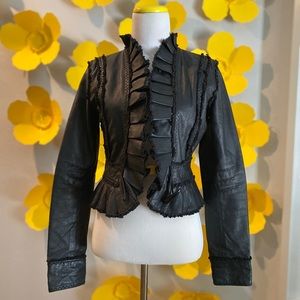 RARE! Genuine Leather Ruffle Jacket ✨